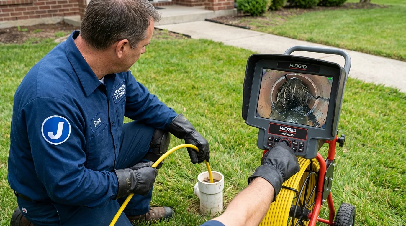 Sewer camera inspection being performed by Johns Plumbing LLC in Owensville